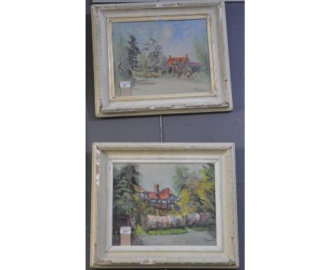 Sheridan, a pair of cottage scenes, oils on board, dated 1967, together with a portrait of a young girl, pastels; together wi