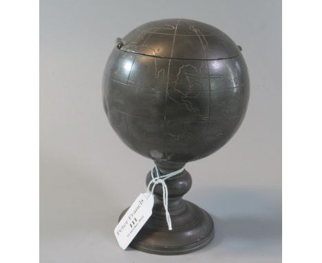 Chinese 'Swatow' pewter lidded tobacco jar or tea caddy box in the form of a globe.  (B.P. 21% + VAT) 