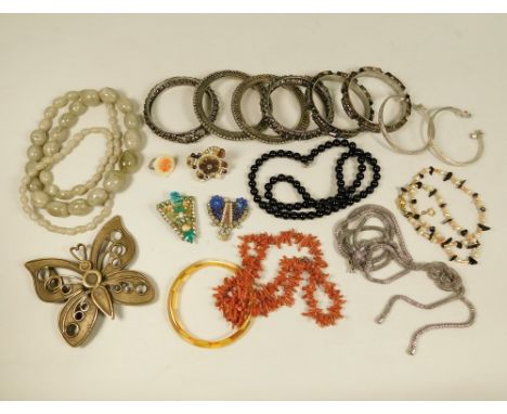 COSTUME JEWELLERY. A stick coral bracelet, various bangles &amp; three pieces by Penny Gray, Cornwall.