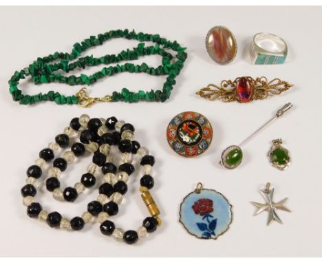 COSTUME JEWELLERY. Malachite, enamel, Millefiori &amp; other costume jewellery.