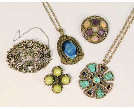 MIRACLE. Two vintage Miracle jewellery pendants &amp; two Miracle vintage brooches.