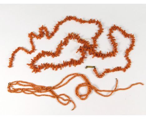 CORAL. A stick coral &amp; a faceted bead coral necklace, both for re-threading.