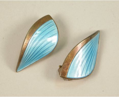 NORWEGIAN SILVER. A pair of Norwegian silver gilt &amp; enamel ear clips.