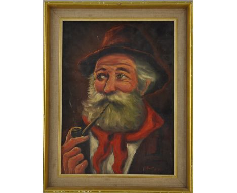 20th century continental school, Portrait of a Bearded Gentleman Smoking, oil on board, signed lower right, 39 x 29cm 
