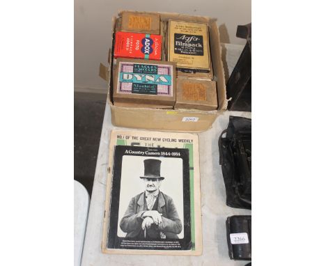 A collection of vintage photography plates, various makes, an edition of The Country Camera and a 1936 edition of The Cyclist