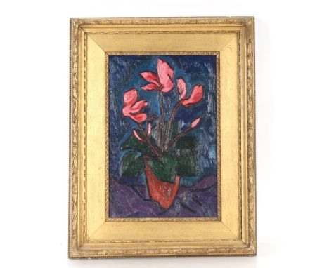 20th Century Impressionist school, oil on board depicting flowers in a vase, with similar scene verso, contained in gilt fram