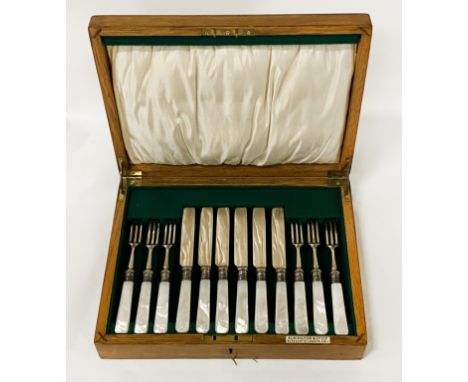 HM SILVER SIX PIECE KNIFE &amp; FORK SET WITH MOTHER OF PEARL HANDLES