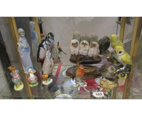 Ceramic figures to include mostly birds