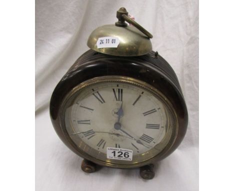Unusual antique continental alarm clock marked JunghansCondition report: The approx dimensions are H: 25cm x W: 19cm x D: 9cm