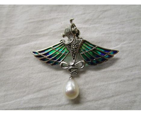 Silver &amp; champlevé enamel Art Nouveau style brooch