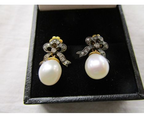 Pair of pearl &amp; diamond set earrings