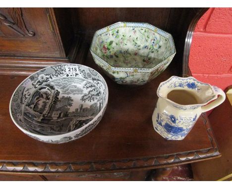 Royal Corona Ware bowl, Spode bowl &amp; Masons Ironstone jug