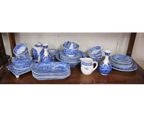 Blue &amp; white china to include Copeland Spode - Entire shelf