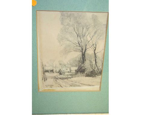 W W Milne - Driving sheep on a country path, pencil sketch, signed and dated 1927 lower left, 20 x 15cm