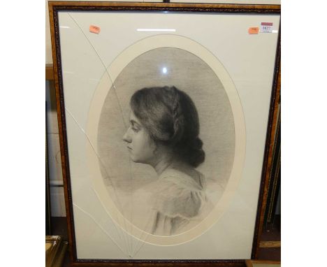 Gladys Axtens - Portrait of a lady, pencil, framed as an oval, 51 x 46cmCondition report: Glass is broken.Some light dirt mar