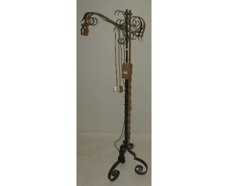 A painted wrought iron telescopic single branch standard lamp