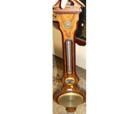 A contemporary figured walnut three-dial wheel barometer by Shortland Bowen, h.106cm