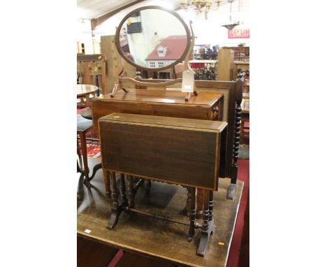 Occasional furniture to include; a Victorian mahogany Pembroke table, Edwardian Sutherland table, mahogany circular tilt-top 