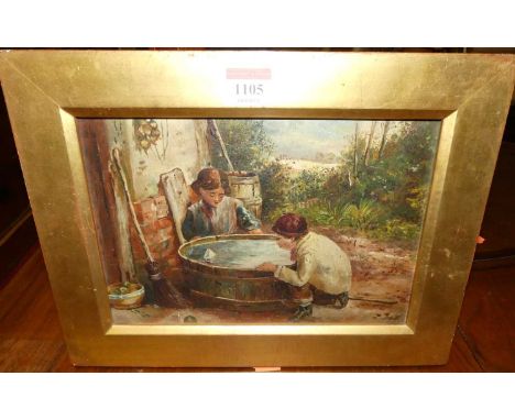 Albert Ernest-Brockbank (1862-1958) The pond yacht, oil on canvas, signed with monogram lower right AEB and dated 1884, 16 x 