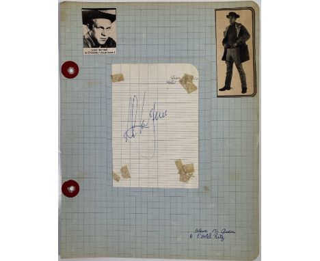 A cutting (7.5 x 11cm) signed by Steve McQueen. Pasted to a larger page with vintage cuttings. Obtained in person by our vend