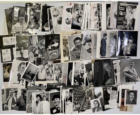 Approx 135 variously sized black and white press photographs depicting Spike Milligan, many vintage prints with press stamps/