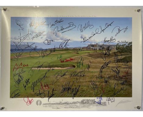 A print marked as an 'artist's proof' of a work by Graeme Baxter (51.5 x 70.5cm) signed by approx 44 players from the 2004 Op