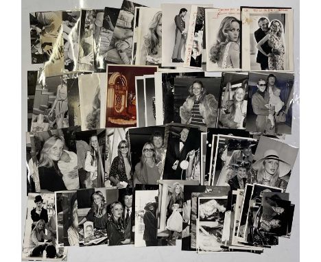 Approx 108 variously sized black and white press photographs depicting Twiggy, many vintage prints with press stamps/info to 