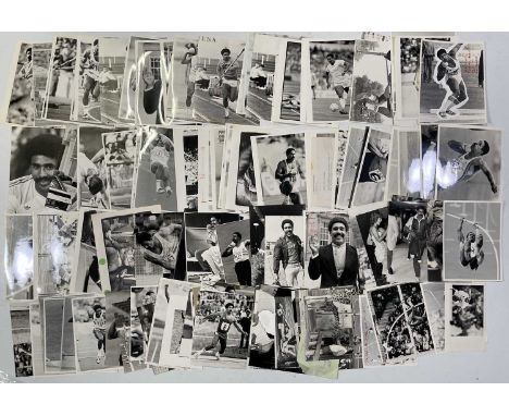 Approx 115 variously sized black and white press photographs depicting athlete Daley Thompson, many vintage prints with press