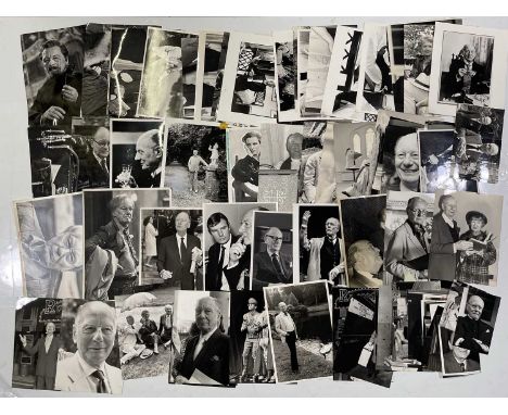Approx 83 variously sized black and white press photographs depicting John Gielgud, many vintage prints with press stamps/inf