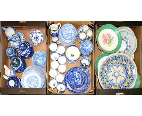 A HAND PAINTED DESSERT SERVICE, A GRAFTON CHINA TEA SERVICE, THREE ROYAL DOULTON NORFOLK COFFEE CANS AND MISCELLANEOUS BLUE A