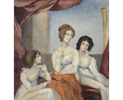 ENGLISH SCHOOL, 19TH C, GROUP PORTRAIT OF THREE DAUGHTER'S OF SIR WILLIAM MORDAUNT STURT MILNER, BT. OF NUN-APPLETON YORK, WA