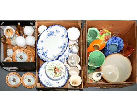 A RIDGWAYS ROYAL SEMI-PORCELAIN CHISWICK PATTERN DINNER SERVICE, A JAPANESE LUSTRE TEA SERVICE, VASES, ETC