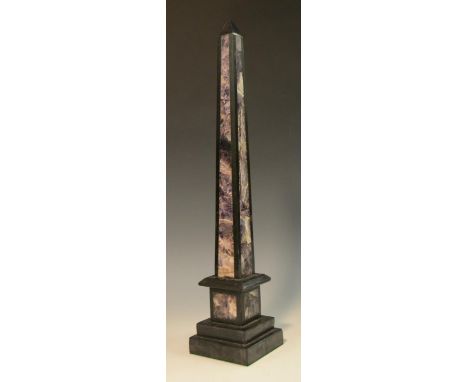 A Grand Tour style library obelisk, inlaid with panels of amethyst quartz, square base, 40.5cm high