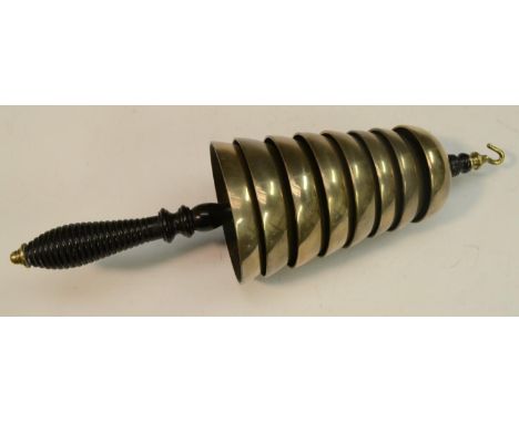 An unusual 19th century handbell, possibly for raising the alarm in event of fire, composed as a nest of eight graduated chim