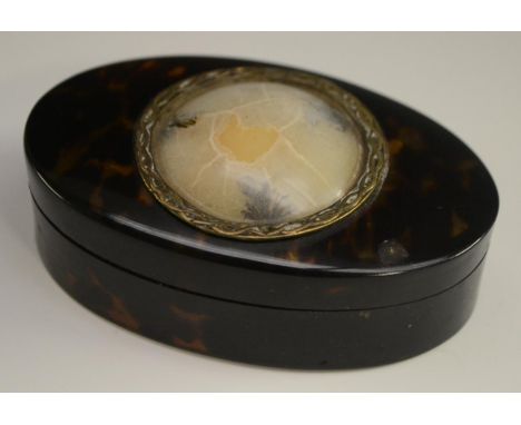 A 19th century tortoiseshell oval snuff box, push-fitting cover, 8cm wide 