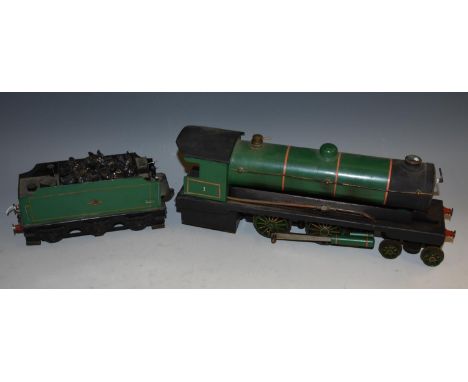 A Bowman O Gauge live steam 4-4-0 locomotive and tender, no.3, green British Railways livery, the engine 32cm long 
