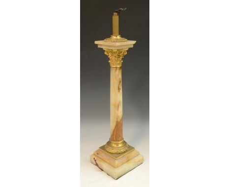 An early 20th century gilt-metal mounted onyx Corinthian column table lamp, 45cm high