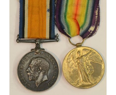 Medals, World War I, a pair, British War and Victory, named to M-337654 Pte Ernest W Farmer, Army Service Corps, Medal Index 