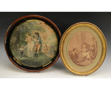 Francesco Bartolozzi, a sepia monochrome print, A Pinch of Snuff, oval, 23cm x 19cm, 19th century; another (2)