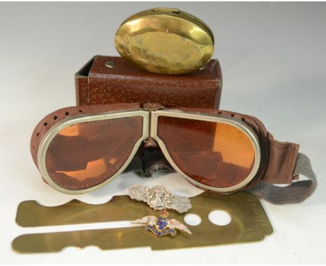 Militaria - World War One, a Royal Flying Corps gilt-metal and enamel sweetheart brooch, 4.2cm wide, 1912-1918; an Edwardian 