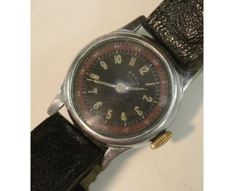 A gentleman's vintage Basis Sport wristwatch, 3cm black dial with luminous Arabic numerals and red outer chapter, 3.5cm over 