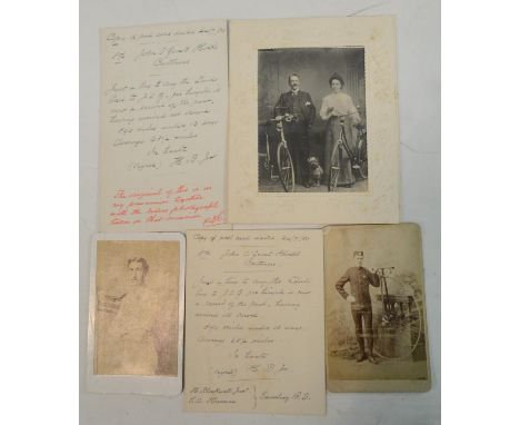 Photography - Cycling and Early Bicycles - a Victorian photograph carte de visite, of a boy standing beside a 'penny farthing