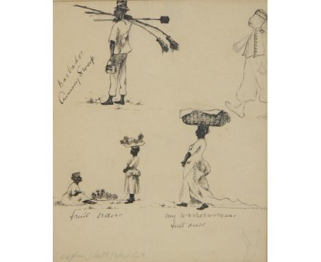 Colonial Travel - The West Indies - an annotated figurative sketch, Barbados Chimney Sweep, Fruit Sellers, My Washerwoman, Fu