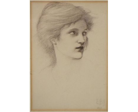 After Sir Edmund Burn Jones (1833 - 1898), Portrait of Olive Maxse, print, monogrammed EBJ and dated 1895 in the image18.5cm 