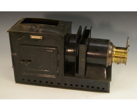 A Victorian magic lantern, retailed by Benetfink &amp; Co., Cheapside, London, E.C., labelled, typically cold-painted in blac