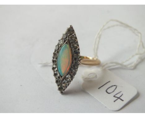 An opal and white sapphire Edwardian ring in 18 ct gold - Size N - 5gms.