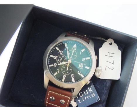 A gents FCUK mulit dial wrist watch with seconds sweep &amp; calender dial as new WO in orginal box 