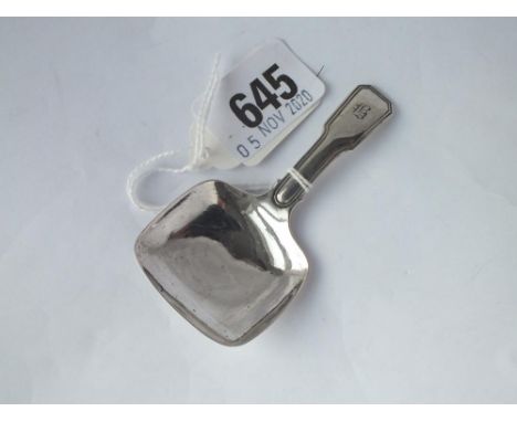A Georgian fiddle thread caddy spoon with oblong bowl. B'ham 1822 by JW 