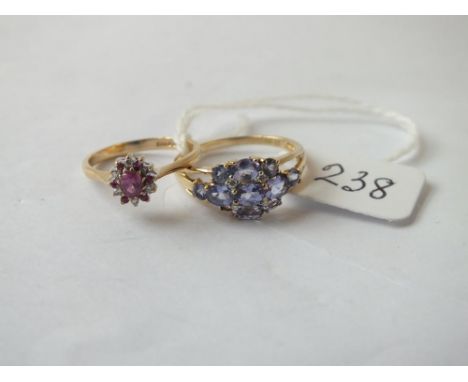 One tanzanite ring - Size M - and a small ruby &amp; diamond ring - Size J - both in 9 ct, 3.4gms