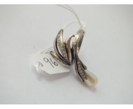 A Russian silver and pearl ring, marked 921 - Size O - 4.5gms.